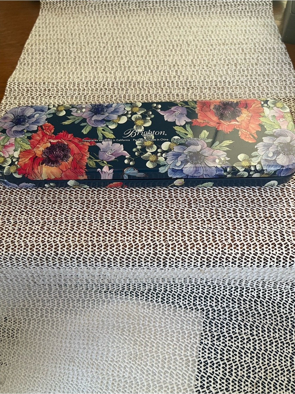 New Brighton Navy Floral Tin Jewelry Case with Multicolor Blooms